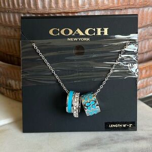 Coach NWT Signature Enamel 3 Band Silver&Blue 16"-18" Necklace!